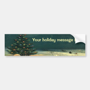 Vintage Christmas Tree at Night with Lights Bumper Sticker