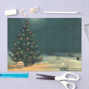 Vintage Christmas Tree at Night with Lights Tissue Paper