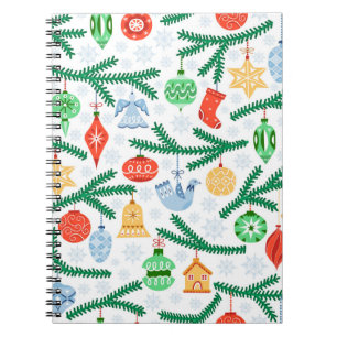Vintage Christmas tree balls, decorations seamless Notebook