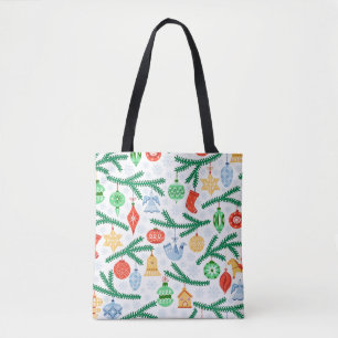 Vintage Christmas tree balls, decorations seamless Tote Bag