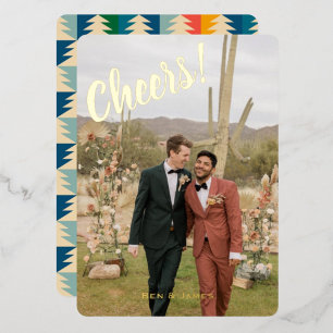 Vintage Christmas Tree Cheers One Photo Gold Foil Holiday Card