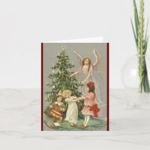 Vintage Christmas tree children angel Holiday Card