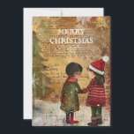 Vintage Christmas Tree Children Snow Holiday Card<br><div class="desc">Vintage Christmas greeting card with the painting of two children standing in the snow in front of a Christmas tree. Text says, "Merry Christmas" but is customisable for your own greeting. Personalised on the back with your message and name. Contact me for assistance with your customisation or to request additional...</div>