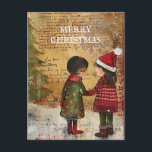 Vintage Christmas Tree Children Snow Holiday Postcard<br><div class="desc">Vintage Christmas greeting postcard with the painting of two children standing in the snow in front of a Christmas tree. Text says, "Merry Christmas" but is customisable for your own greeting. Personalised on the back with your message and name. Contact me for assistance with your customisation or to request additional...</div>