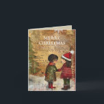 Vintage Christmas Tree Children Winter Snow Holiday Card<br><div class="desc">Folded vintage Christmas greeting card with the painting of two children standing in the snow in front of a Christmas tree. Text says, "Merry Christmas" but is customisable for your own greeting. Personalised on the back with your message and name. Contact me for assistance with your customisation or to request...</div>