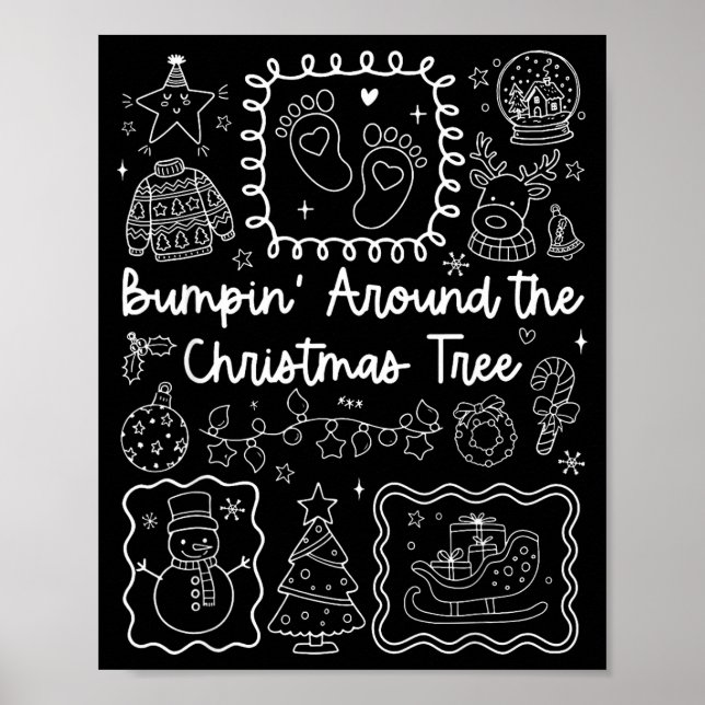 Vintage Christmas Tree Christmas Pregnancy Announc Poster (Front)