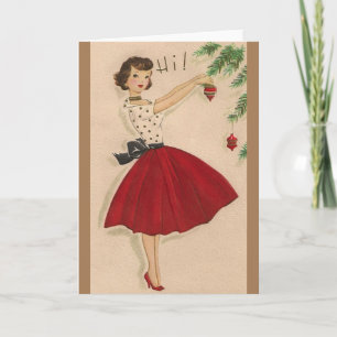 Vintage Christmas Tree Decorating Greeting Card