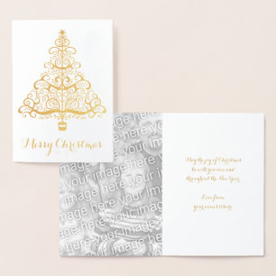 Vintage Christmas Tree Decorative Victorian Scroll Foil Card