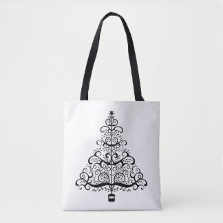 Vintage Christmas Tree Decorative Victorian Scroll Tote Bag