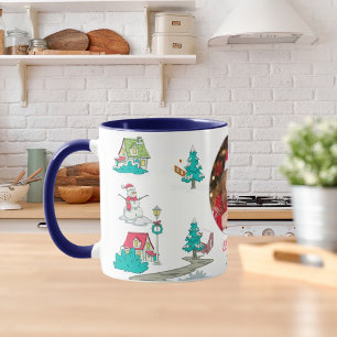 Vintage Christmas Tree Farm Life Navy Blue Mug