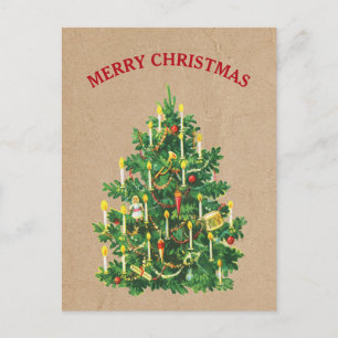 Vintage Christmas Tree Festive Kraft Brown Paper Holiday Postcard
