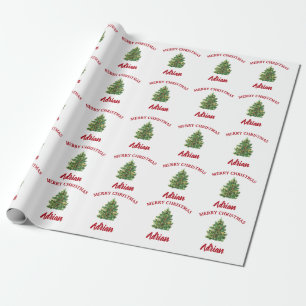 Vintage Christmas Tree Festive Xmas Custom Name Wrapping Paper