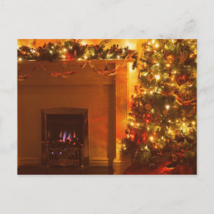Vintage Christmas Tree Fireplace Holiday Postcard