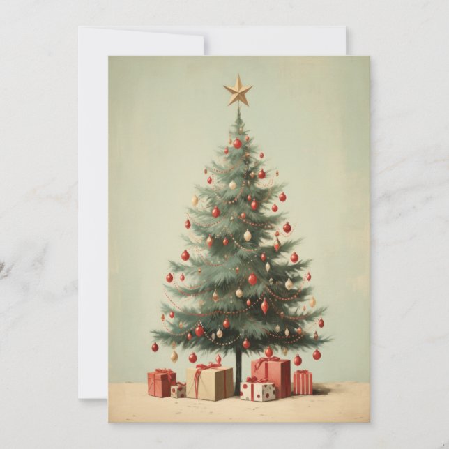 Vintage Christmas Tree Flat Holiday Card (Front)