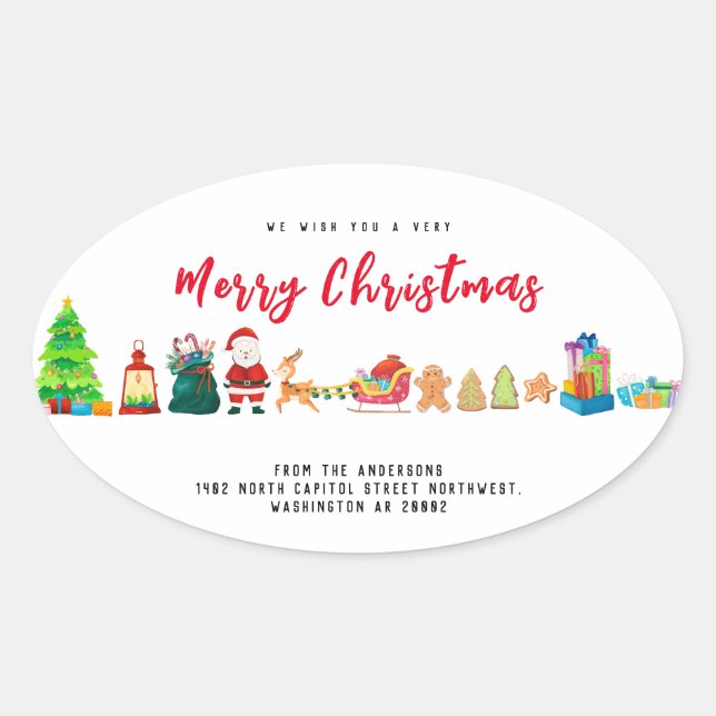 Vintage Christmas Tree, Gingerbread And Santa  Oval Sticker (Front)