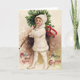 Vintage Christmas Tree Girl Card