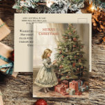 Vintage Christmas Tree Girl Gifts Holiday Postcard<br><div class="desc">Christmas greeting postcard with a vintage painting of a girl decorating a Christmas tree with wrapped gifts underneath. Text says, "Merry Christmas" but is customisable for your own greeting. Personalised on the back with your message, along with your name and return address. Contact me for assistance with your customisation or...</div>