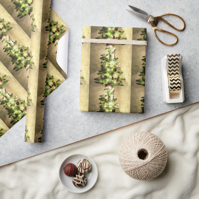 Vintage Christmas Tree Glossy Wrapping Paper (Crafts)