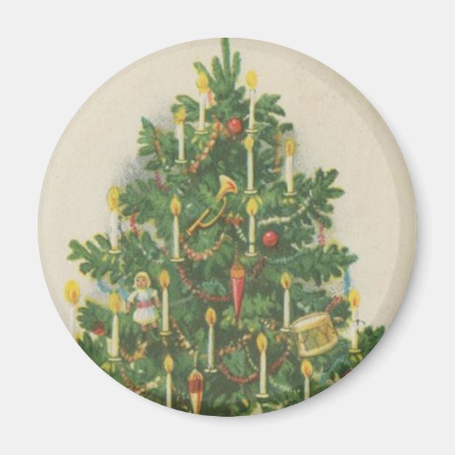 Vintage Christmas Tree Greetings Magnet (Front)