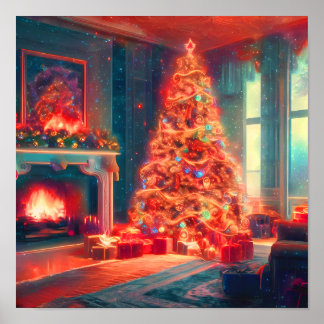 Vintage Christmas Tree Holiday Decor Poster