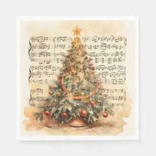 Vintage Christmas Tree & Holiday Music Napkin