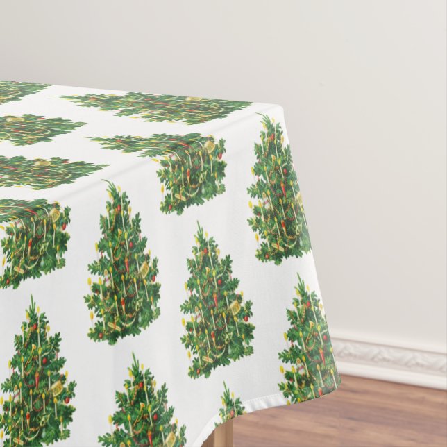 Vintage Christmas Tree Holiday Tablecloth (In Situ)