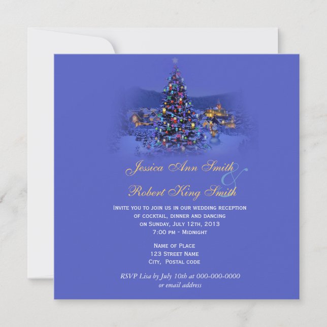 Vintage Christmas tree holiday  wedding reception Invitation (Front)
