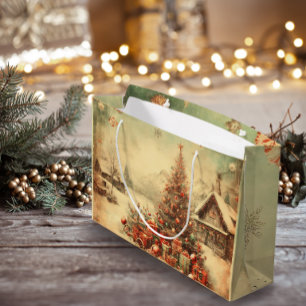 Vintage Christmas tree  Large Gift Bag