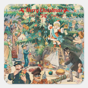 Vintage christmas Tree Lithographic Square Sticker