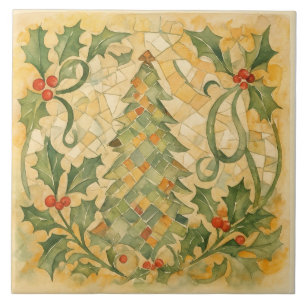 Vintage, Christmas Tree mosaic,Victorian Style Tile