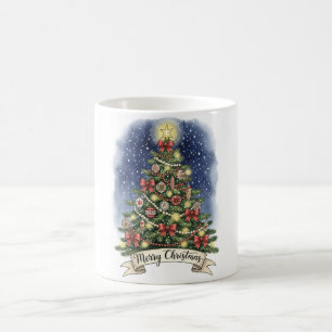 Vintage Christmas Tree Mug, Merry Christmas Art Coffee Mug