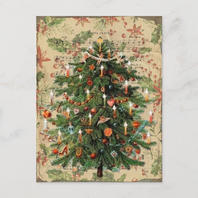 Vintage Christmas Tree Music Postcard (Front)