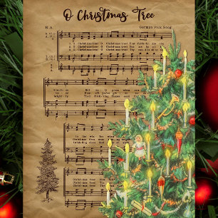 Vintage Christmas Tree Music  Tissue Paper