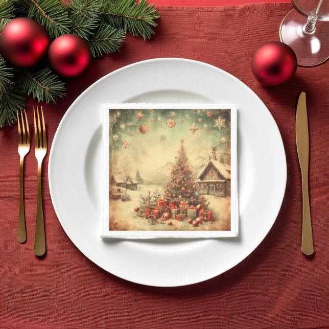 Vintage Christmas tree Napkin (Vintage Christmas tree decorative festive Napkins)