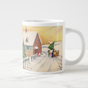 Vintage Christmas Tree on a Snowy Winter Road Large Coffee Mug