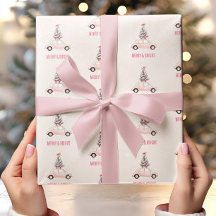 Vintage Christmas Tree on Car   Minimalistic Wrapping Paper