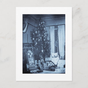Vintage Christmas Tree on Christmas Morning Holiday Postcard