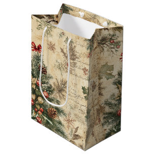 Vintage Christmas Tree & Ornament (3) Medium Gift Bag