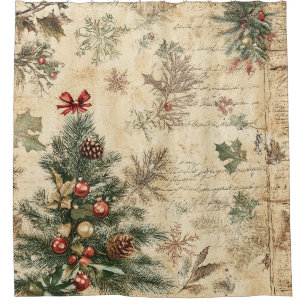 Vintage Christmas Tree & Ornament (3) Shower Curtain
