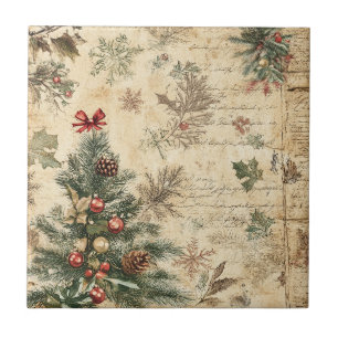 Vintage Christmas Tree & Ornament (3) Tile
