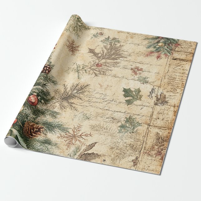 Vintage Christmas Tree & Ornament (3) Wrapping Paper (Unrolled)
