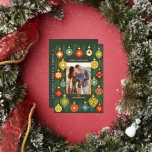 Vintage Christmas Tree Ornament Photo Gold Foil Holiday Card