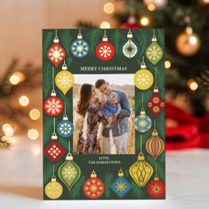Vintage Christmas Tree Ornament Photo Gold Foil Holiday Card