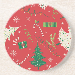 Vintage Christmas tree: ornamental design. Coaster