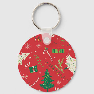 Vintage Christmas tree: ornamental design. Key Ring