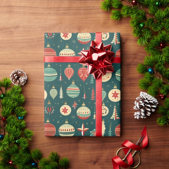Vintage Christmas Tree Ornaments Wrapping Paper (Holiday Gift)