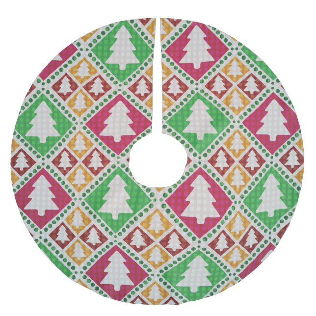 Vintage Christmas Tree Pattern. Brushed Polyester Tree Skirt (Front)