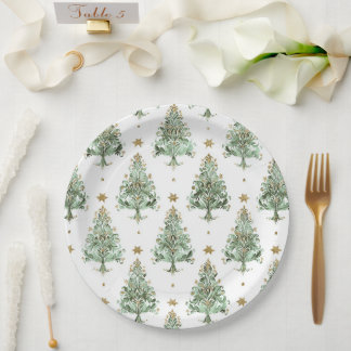 Vintage Christmas Tree Pattern Holiday Paper Plate
