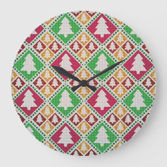 Vintage Christmas Tree Pattern. Large Clock (Front)