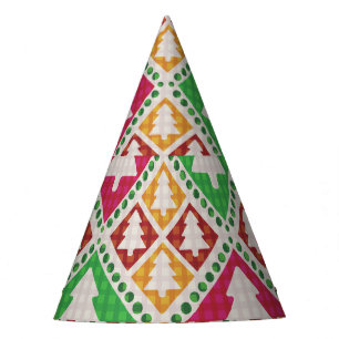 Vintage Christmas Tree Pattern. Party Hat